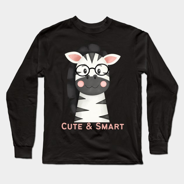 Cute and Smart Cookie Sweet little zebra in glasses cute bright kids and animals Long Sleeve T-Shirt by BoogieCreates